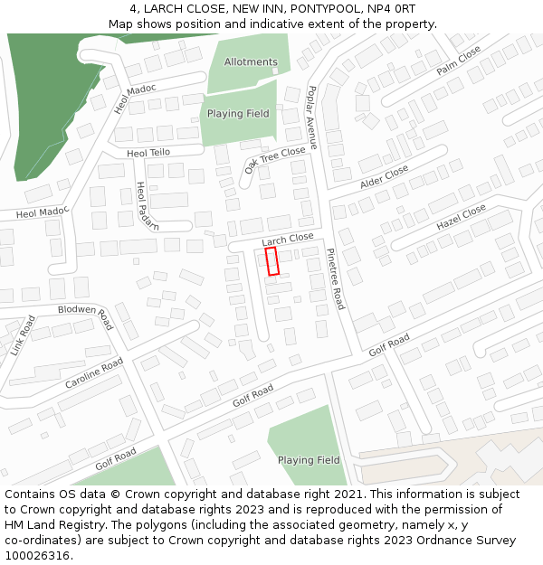 4, LARCH CLOSE, NEW INN, PONTYPOOL, NP4 0RT: Location map and indicative extent of plot