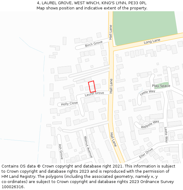 4, LAUREL GROVE, WEST WINCH, KING'S LYNN, PE33 0PL: Location map and indicative extent of plot