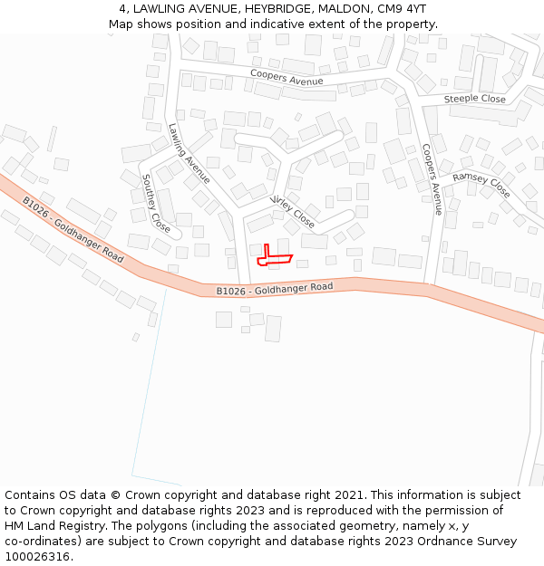 4, LAWLING AVENUE, HEYBRIDGE, MALDON, CM9 4YT: Location map and indicative extent of plot