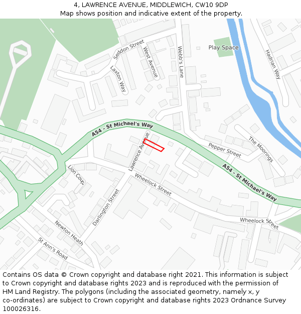 4, LAWRENCE AVENUE, MIDDLEWICH, CW10 9DP: Location map and indicative extent of plot