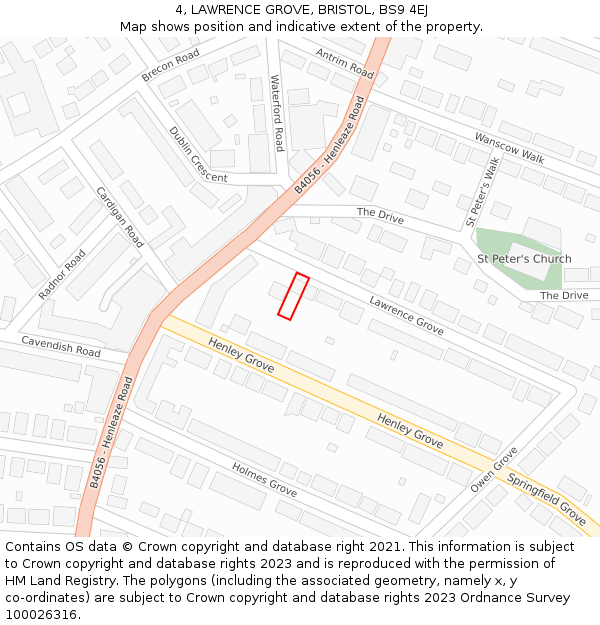 4, LAWRENCE GROVE, BRISTOL, BS9 4EJ: Location map and indicative extent of plot