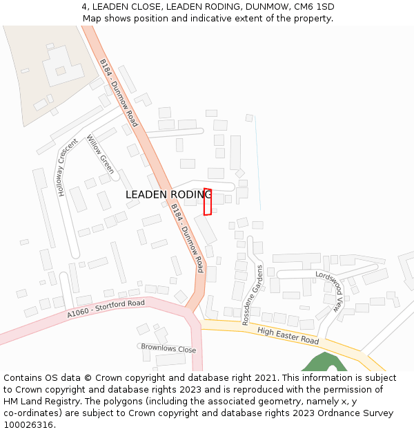 4, LEADEN CLOSE, LEADEN RODING, DUNMOW, CM6 1SD: Location map and indicative extent of plot