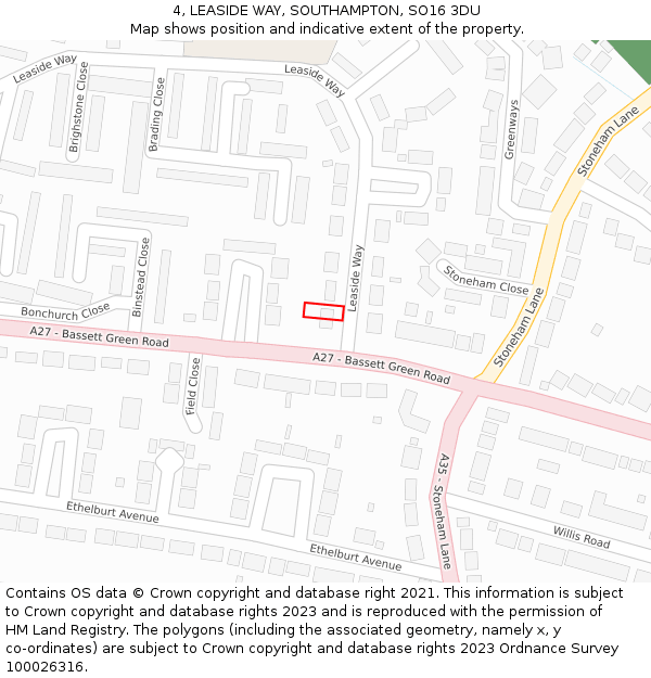 4, LEASIDE WAY, SOUTHAMPTON, SO16 3DU: Location map and indicative extent of plot