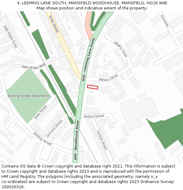 4, LEEMING LANE SOUTH, MANSFIELD WOODHOUSE, MANSFIELD, NG19 9AB: Location map and indicative extent of plot