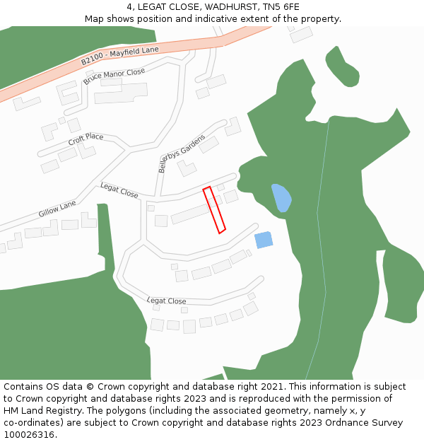 4, LEGAT CLOSE, WADHURST, TN5 6FE: Location map and indicative extent of plot