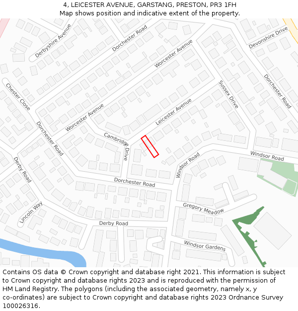 4, LEICESTER AVENUE, GARSTANG, PRESTON, PR3 1FH: Location map and indicative extent of plot