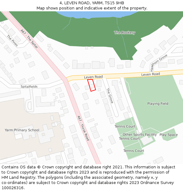 4, LEVEN ROAD, YARM, TS15 9HB: Location map and indicative extent of plot