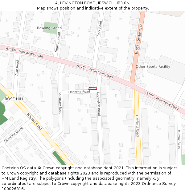 4, LEVINGTON ROAD, IPSWICH, IP3 0NJ: Location map and indicative extent of plot