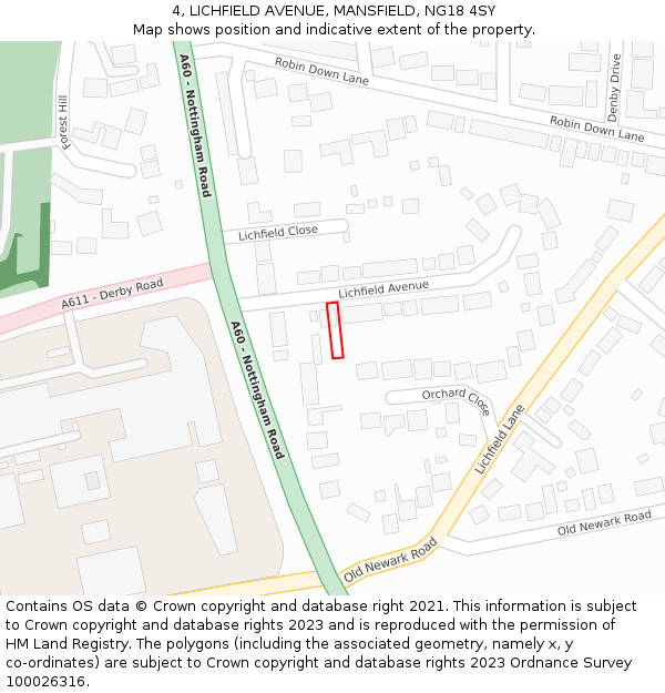 4, LICHFIELD AVENUE, MANSFIELD, NG18 4SY: Location map and indicative extent of plot
