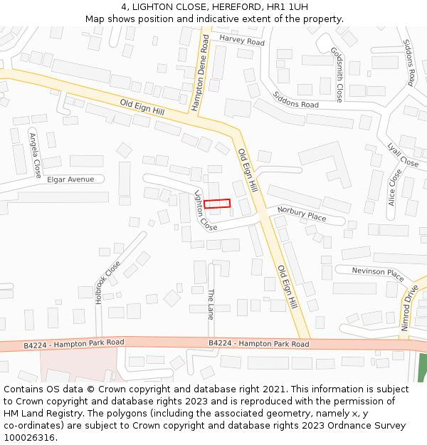 4, LIGHTON CLOSE, HEREFORD, HR1 1UH: Location map and indicative extent of plot