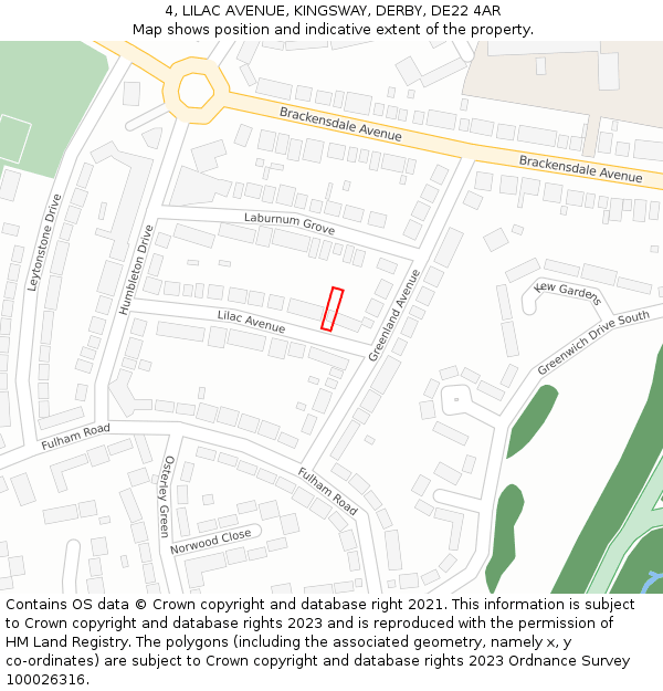 4, LILAC AVENUE, KINGSWAY, DERBY, DE22 4AR: Location map and indicative extent of plot