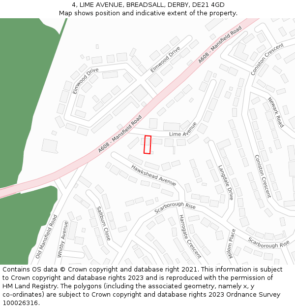 4, LIME AVENUE, BREADSALL, DERBY, DE21 4GD: Location map and indicative extent of plot