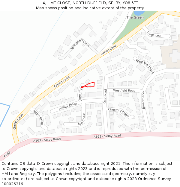 4, LIME CLOSE, NORTH DUFFIELD, SELBY, YO8 5TT: Location map and indicative extent of plot