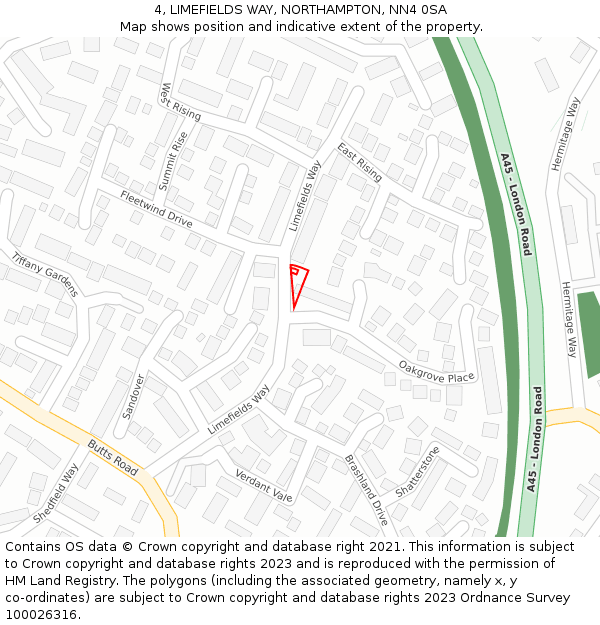4, LIMEFIELDS WAY, NORTHAMPTON, NN4 0SA: Location map and indicative extent of plot