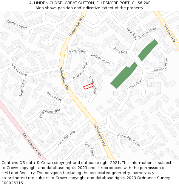 4, LINDEN CLOSE, GREAT SUTTON, ELLESMERE PORT, CH66 2XP: Location map and indicative extent of plot