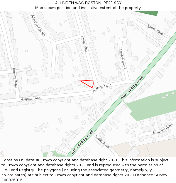 4, LINDEN WAY, BOSTON, PE21 9DY: Location map and indicative extent of plot