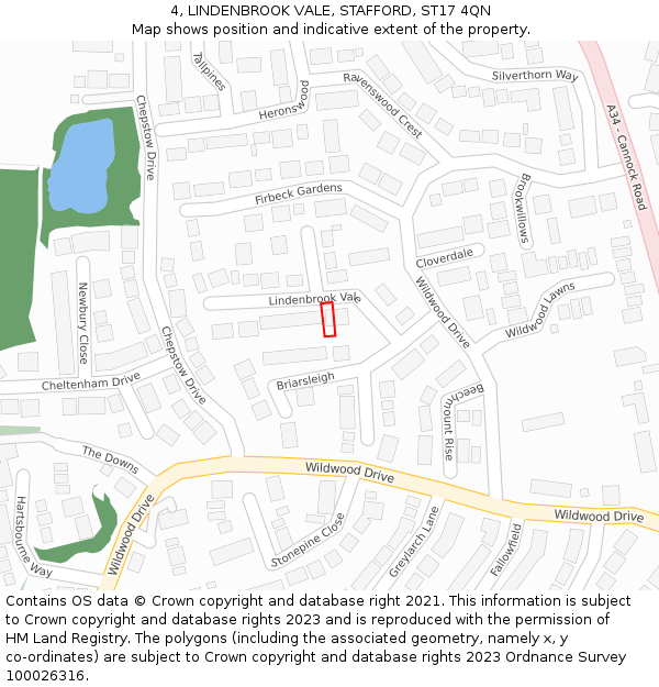 4, LINDENBROOK VALE, STAFFORD, ST17 4QN: Location map and indicative extent of plot