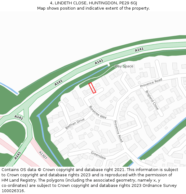 4, LINDETH CLOSE, HUNTINGDON, PE29 6GJ: Location map and indicative extent of plot