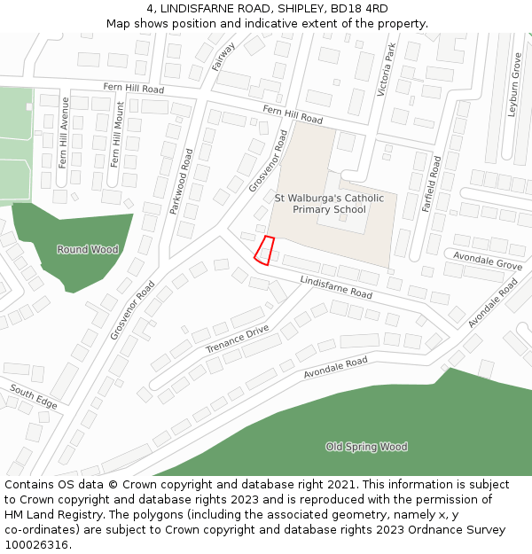 4, LINDISFARNE ROAD, SHIPLEY, BD18 4RD: Location map and indicative extent of plot
