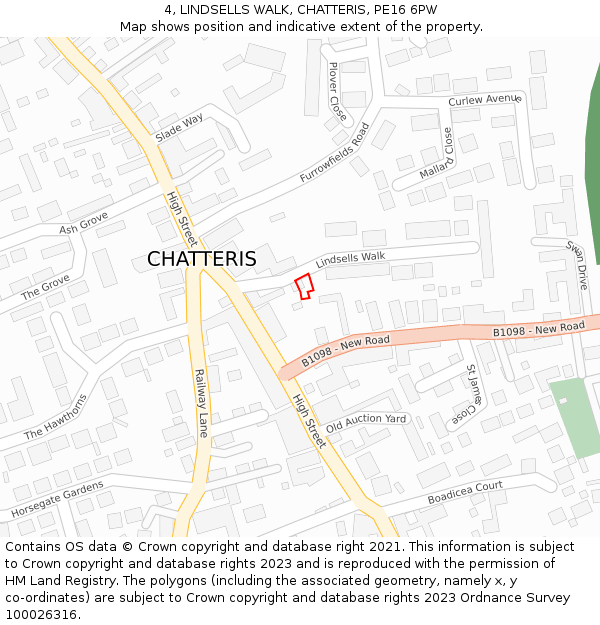 4, LINDSELLS WALK, CHATTERIS, PE16 6PW: Location map and indicative extent of plot