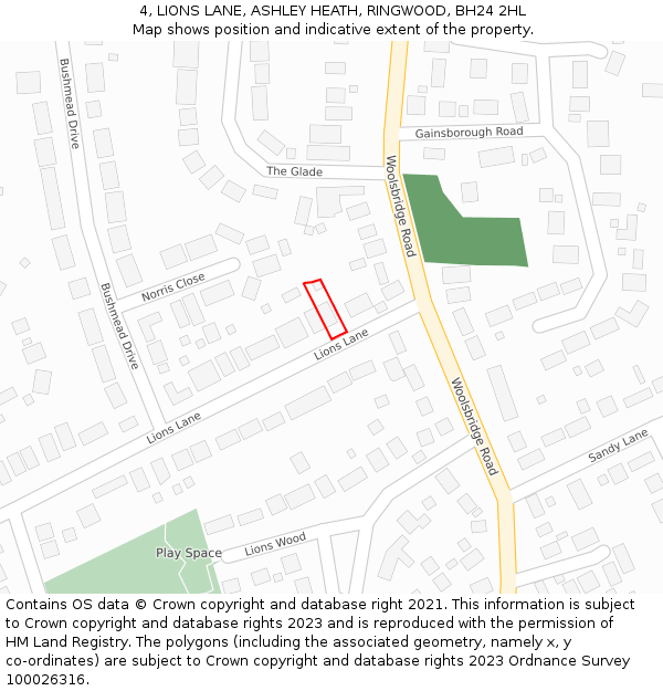 4, LIONS LANE, ASHLEY HEATH, RINGWOOD, BH24 2HL: Location map and indicative extent of plot
