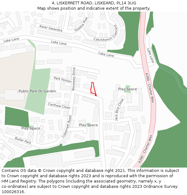 4, LISKERRETT ROAD, LISKEARD, PL14 3UG: Location map and indicative extent of plot