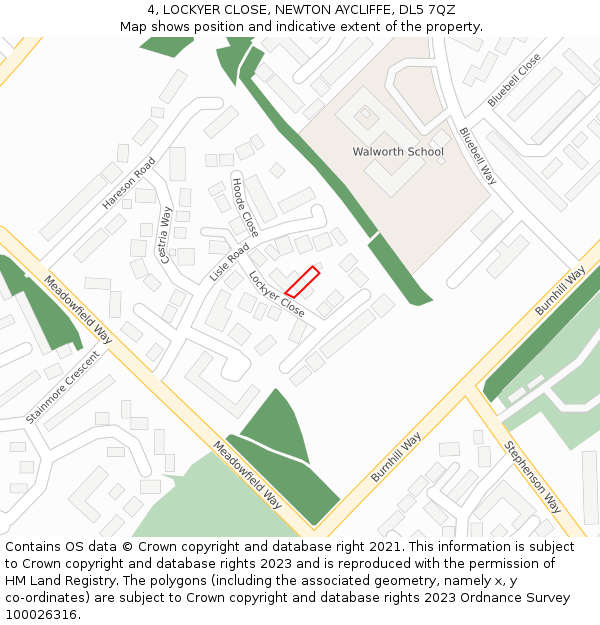 4, LOCKYER CLOSE, NEWTON AYCLIFFE, DL5 7QZ: Location map and indicative extent of plot