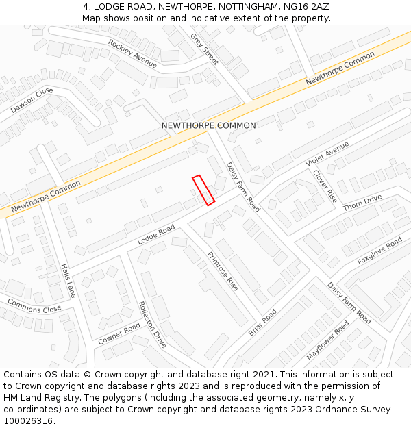 4, LODGE ROAD, NEWTHORPE, NOTTINGHAM, NG16 2AZ: Location map and indicative extent of plot
