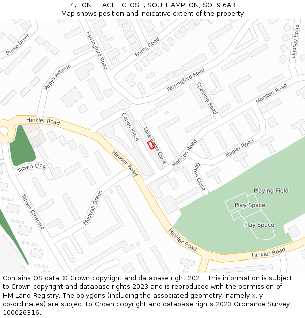 4, LONE EAGLE CLOSE, SOUTHAMPTON, SO19 6AR: Location map and indicative extent of plot