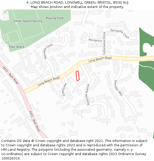 4, LONG BEACH ROAD, LONGWELL GREEN, BRISTOL, BS30 9UJ: Location map and indicative extent of plot