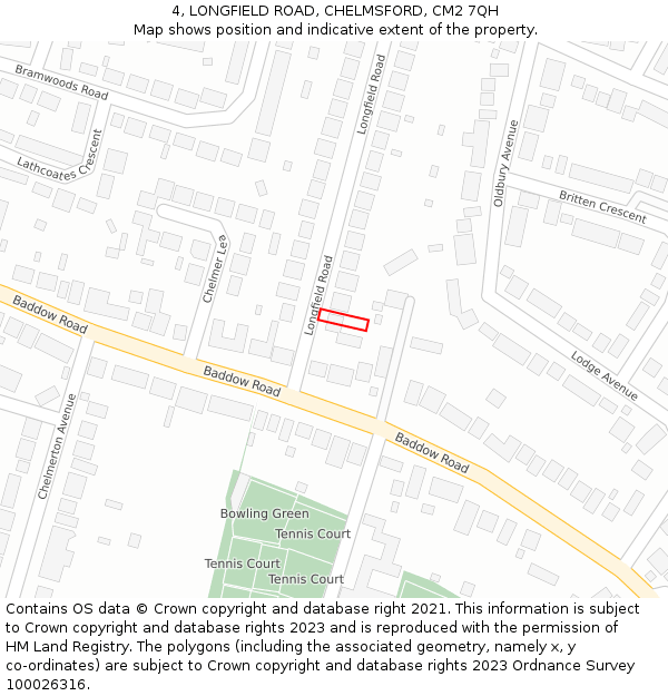 4, LONGFIELD ROAD, CHELMSFORD, CM2 7QH: Location map and indicative extent of plot