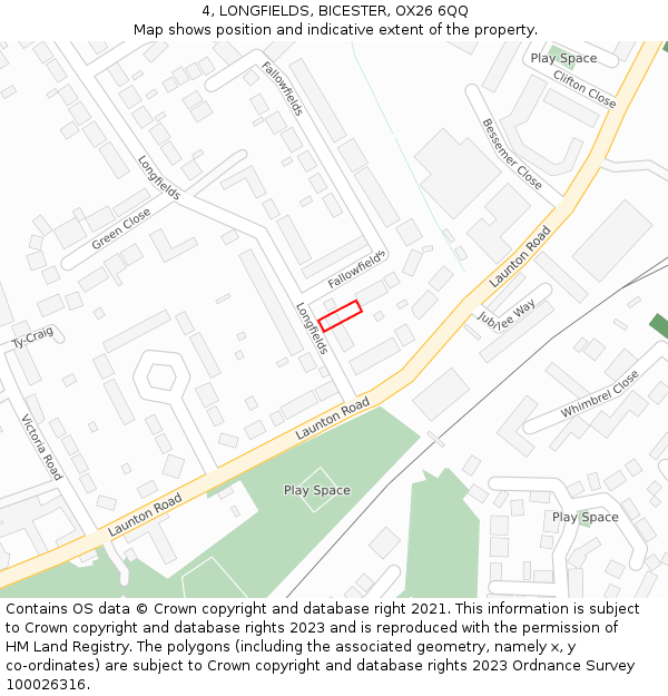 4, LONGFIELDS, BICESTER, OX26 6QQ: Location map and indicative extent of plot