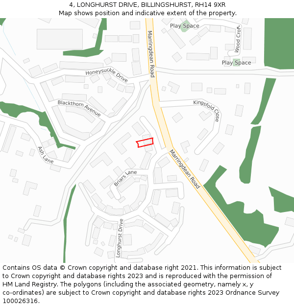 4, LONGHURST DRIVE, BILLINGSHURST, RH14 9XR: Location map and indicative extent of plot