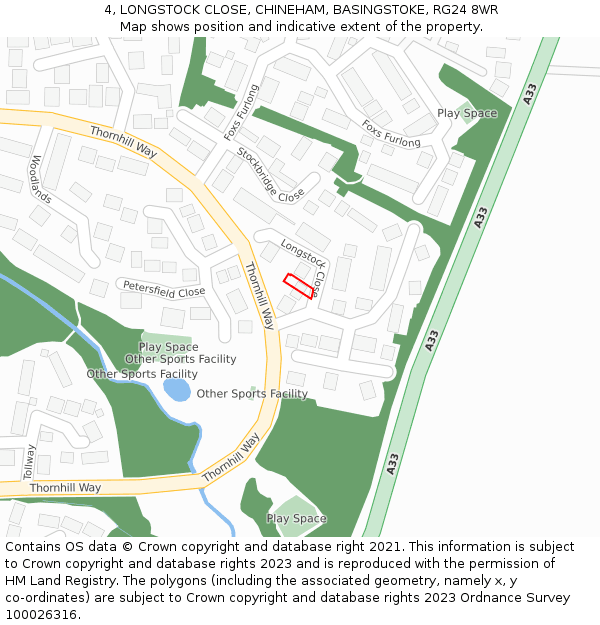 4, LONGSTOCK CLOSE, CHINEHAM, BASINGSTOKE, RG24 8WR: Location map and indicative extent of plot