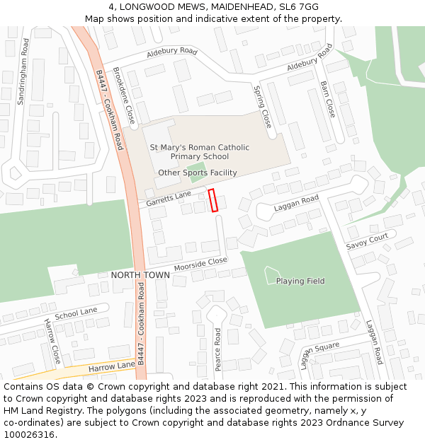 4, LONGWOOD MEWS, MAIDENHEAD, SL6 7GG: Location map and indicative extent of plot