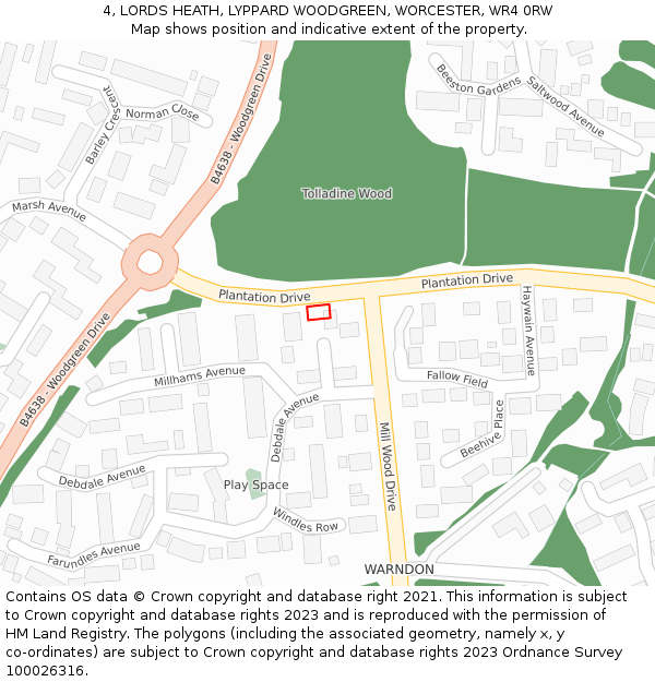 4, LORDS HEATH, LYPPARD WOODGREEN, WORCESTER, WR4 0RW: Location map and indicative extent of plot