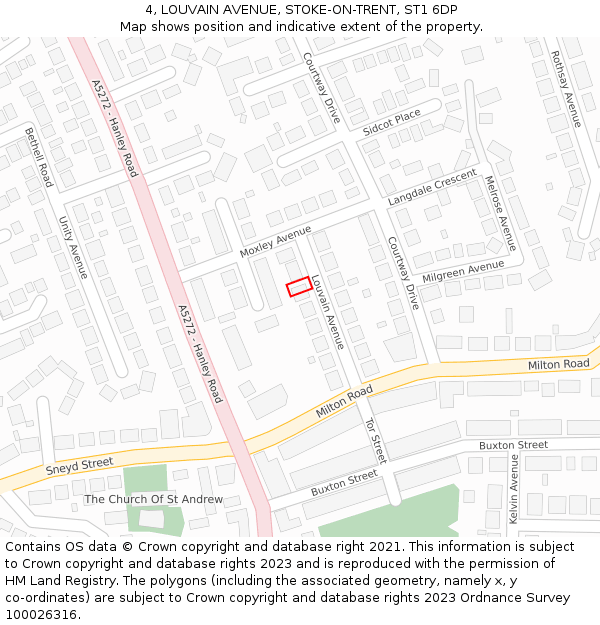 4, LOUVAIN AVENUE, STOKE-ON-TRENT, ST1 6DP: Location map and indicative extent of plot