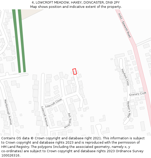 4, LOWCROFT MEADOW, HAXEY, DONCASTER, DN9 2PY: Location map and indicative extent of plot