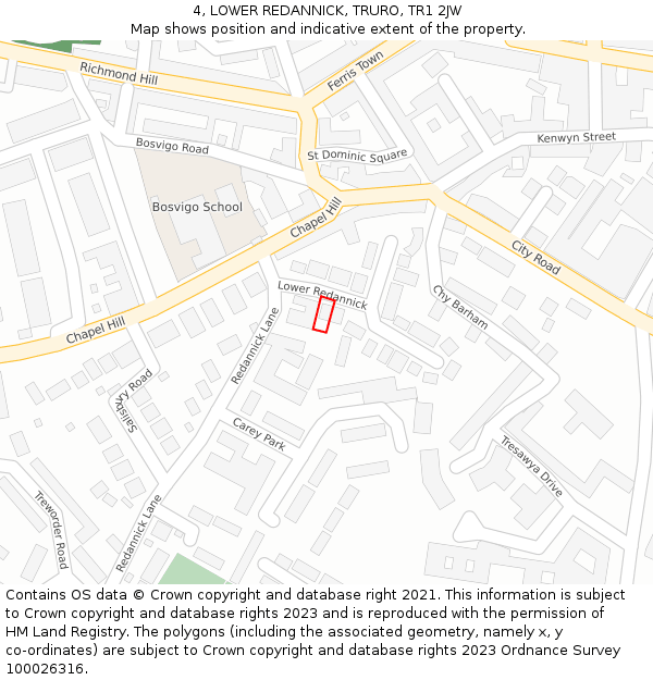 4, LOWER REDANNICK, TRURO, TR1 2JW: Location map and indicative extent of plot