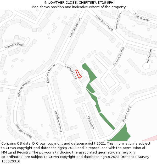 4, LOWTHER CLOSE, CHERTSEY, KT16 9FH: Location map and indicative extent of plot