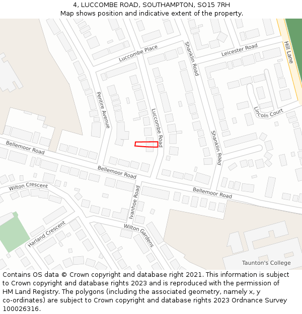 4, LUCCOMBE ROAD, SOUTHAMPTON, SO15 7RH: Location map and indicative extent of plot