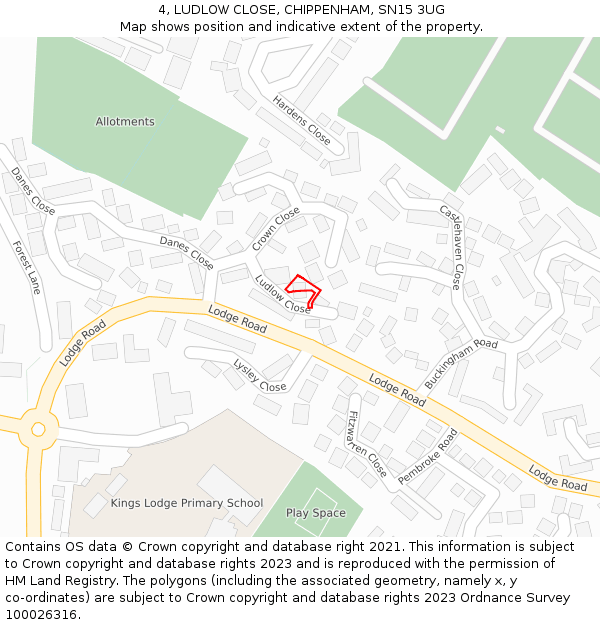 4, LUDLOW CLOSE, CHIPPENHAM, SN15 3UG: Location map and indicative extent of plot