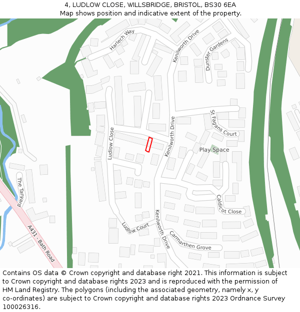 4, LUDLOW CLOSE, WILLSBRIDGE, BRISTOL, BS30 6EA: Location map and indicative extent of plot