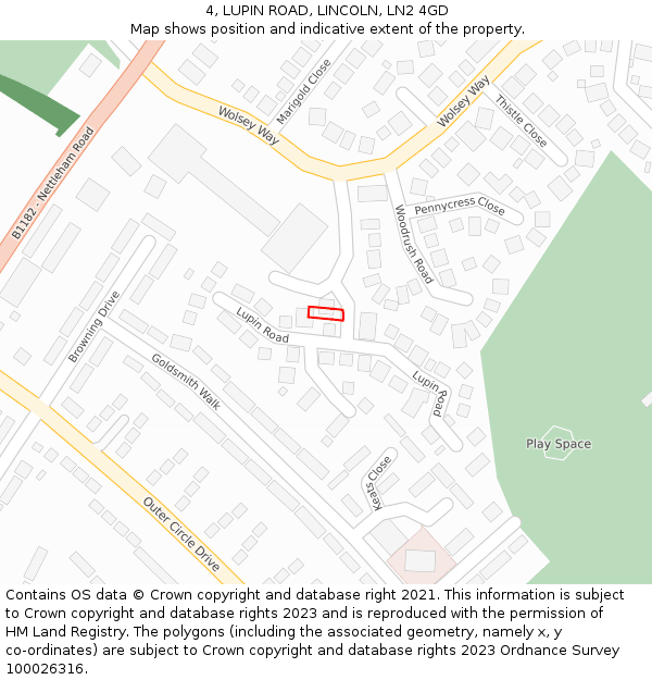 4, LUPIN ROAD, LINCOLN, LN2 4GD: Location map and indicative extent of plot