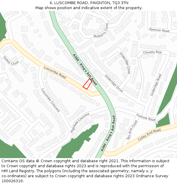4, LUSCOMBE ROAD, PAIGNTON, TQ3 3TN: Location map and indicative extent of plot