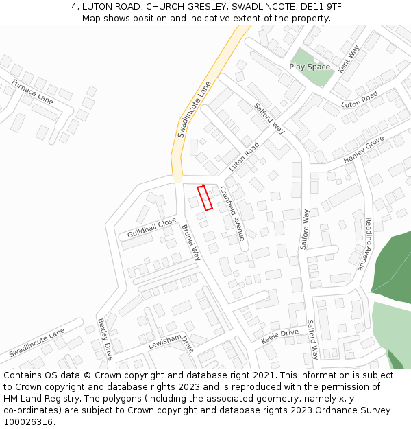 4, LUTON ROAD, CHURCH GRESLEY, SWADLINCOTE, DE11 9TF: Location map and indicative extent of plot