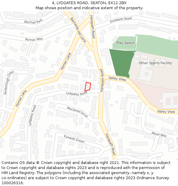 4, LYDGATES ROAD, SEATON, EX12 2BX: Location map and indicative extent of plot
