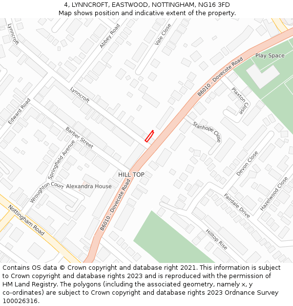 4, LYNNCROFT, EASTWOOD, NOTTINGHAM, NG16 3FD: Location map and indicative extent of plot