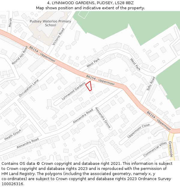 4, LYNNWOOD GARDENS, PUDSEY, LS28 8BZ: Location map and indicative extent of plot