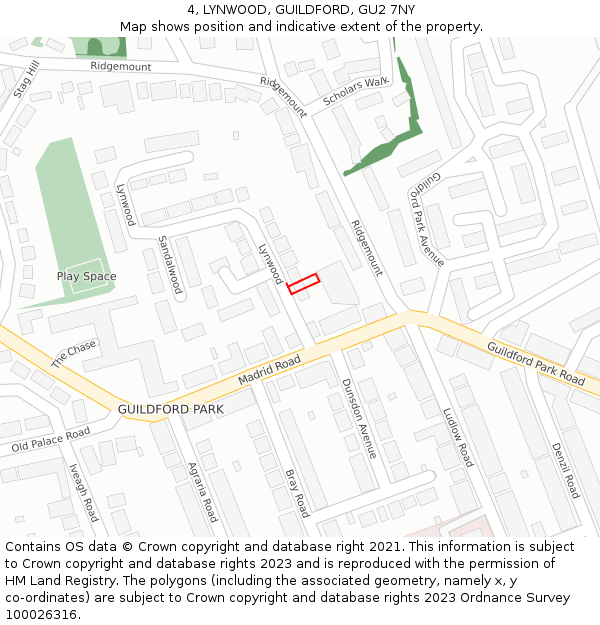 4, LYNWOOD, GUILDFORD, GU2 7NY: Location map and indicative extent of plot